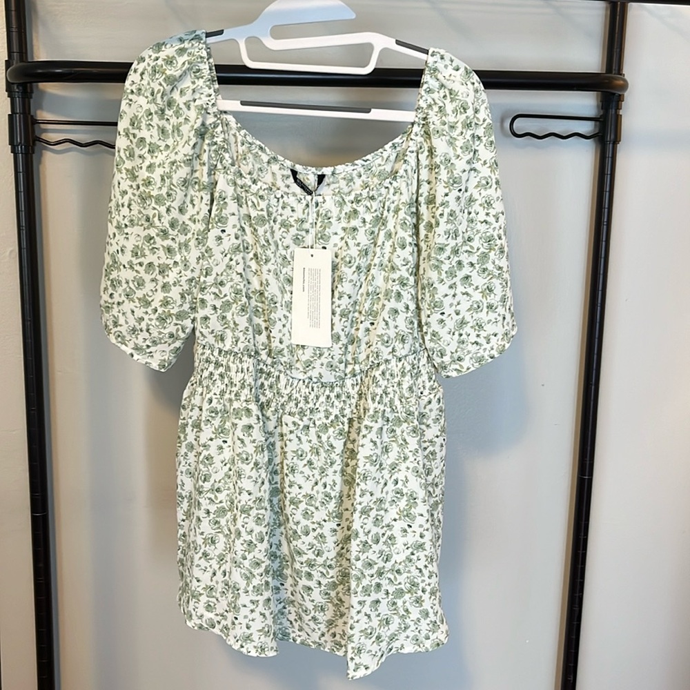 Bloomchic blouse, white green floral